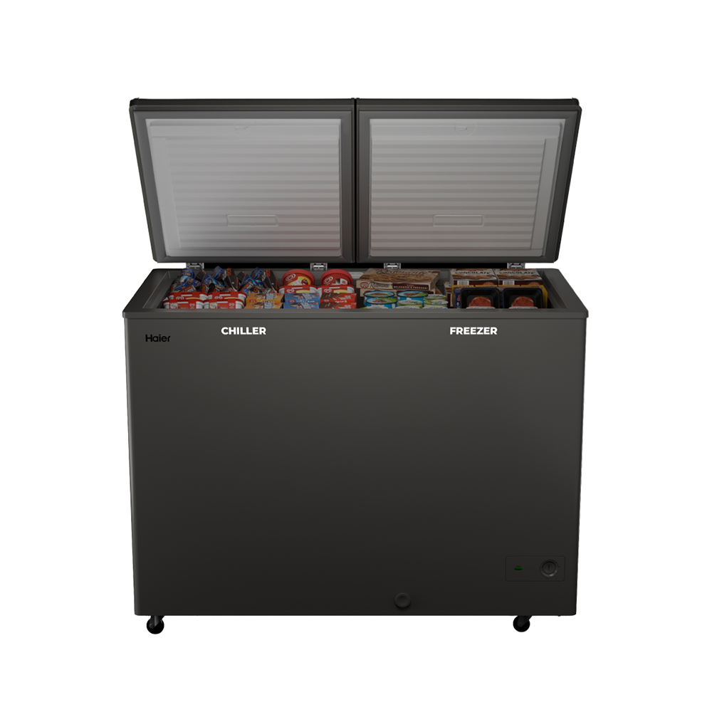 Haier 350 ltr, double door -  Embossed Titanium Grey colour,Dual Compartment Combo Chest Freezer